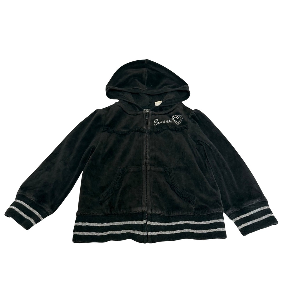 The‎ Childrens Place Girls Black Velour Zip Up Hoodie Sweet Heart 24 Months